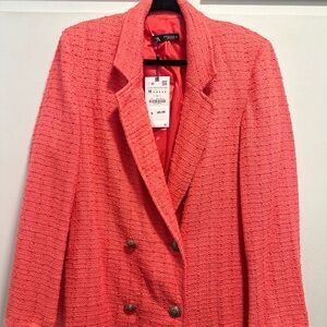 Zara Coral Textured Blazer